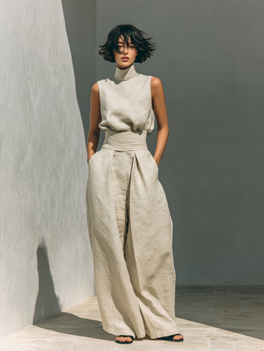 Maria™ | Conjunto completo con top de tirantes y pantalón ancho de algodón y lino