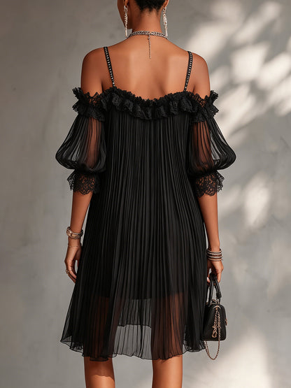 Vittoria | Minivestido Negro Muselina Hombros Descubiertos