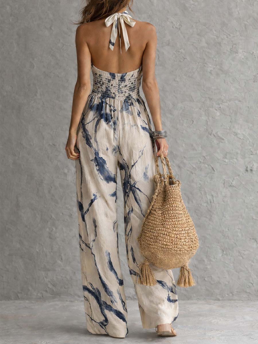 Mono de Cuello Halter con Estampado de Tinta