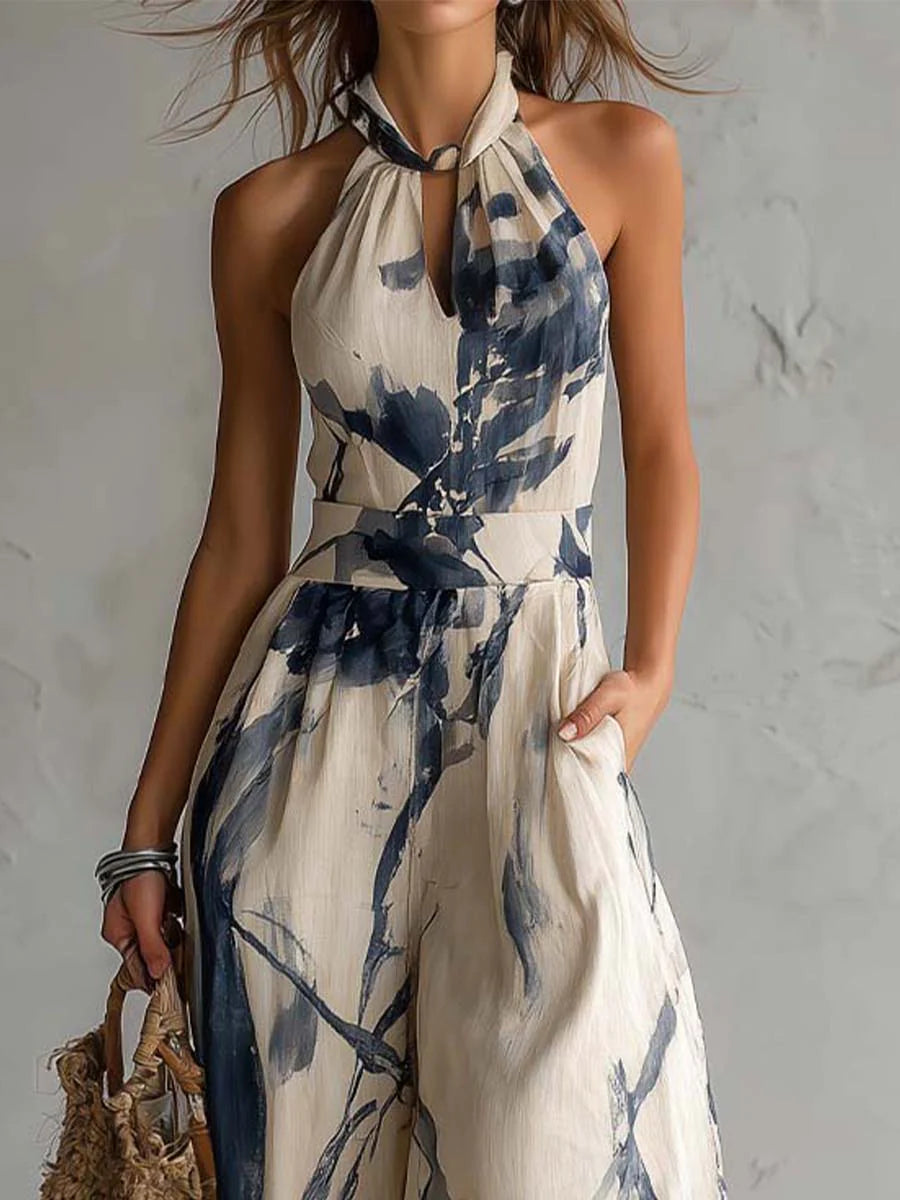 Mono de Cuello Halter con Estampado de Tinta