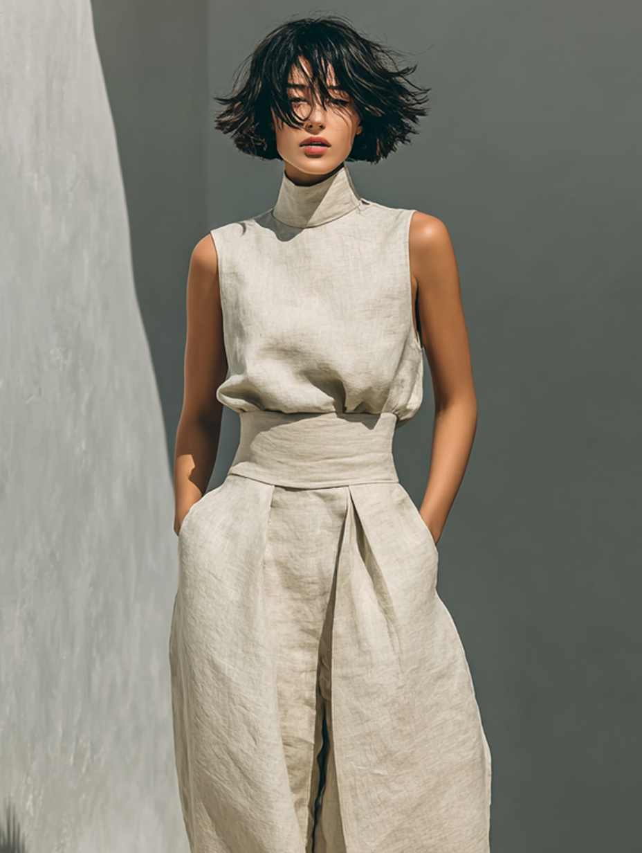 Maria™ | Conjunto completo con top de tirantes y pantalón ancho de algodón y lino