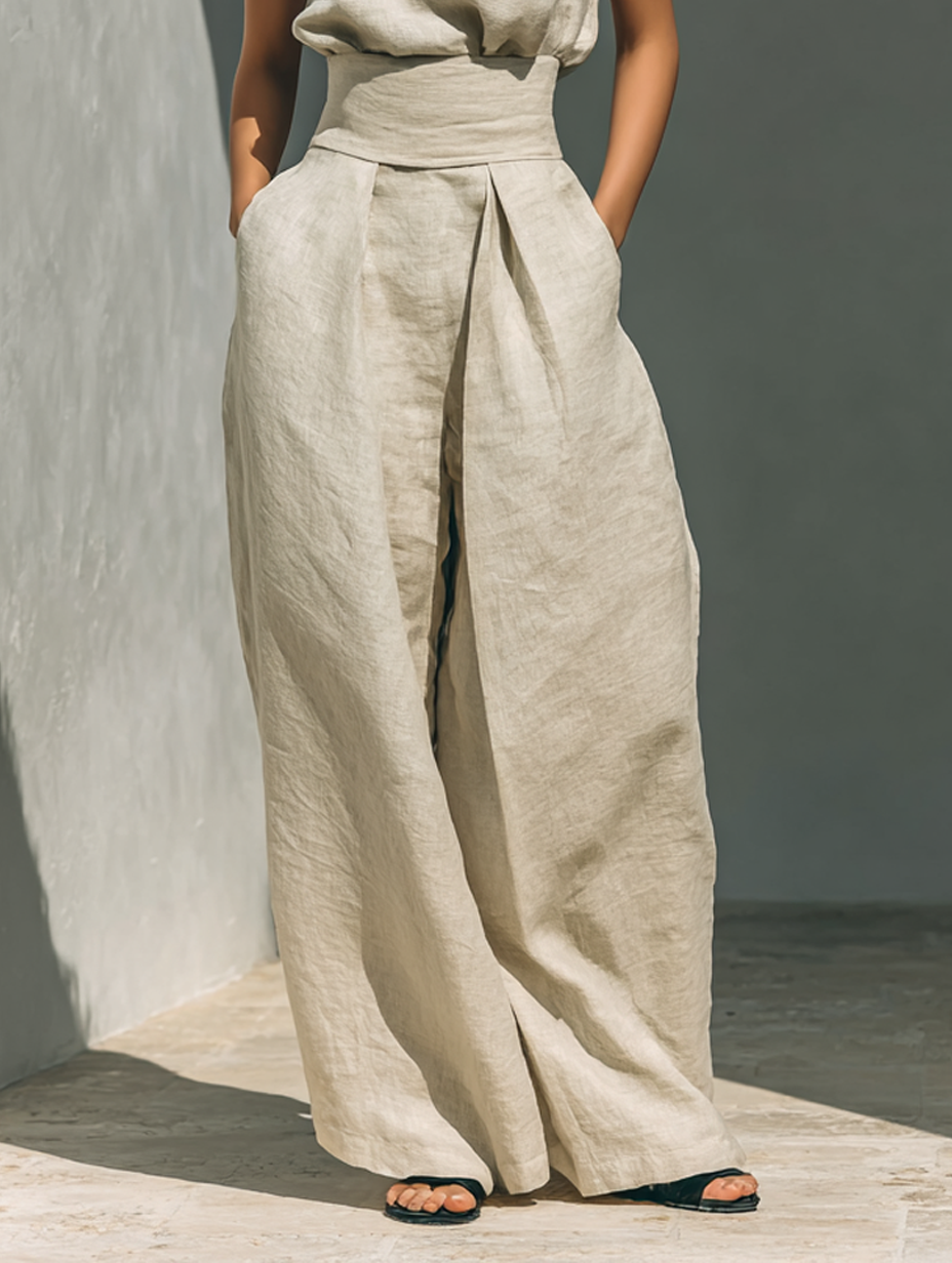 Maria™ | Conjunto completo con top de tirantes y pantalón ancho de algodón y lino