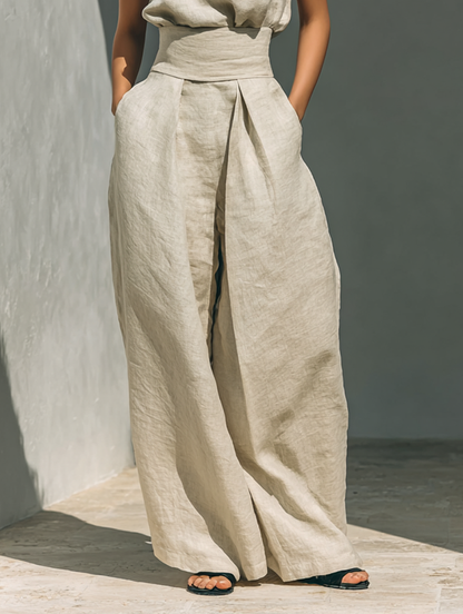 Maria™ | Conjunto completo con top de tirantes y pantalón ancho de algodón y lino
