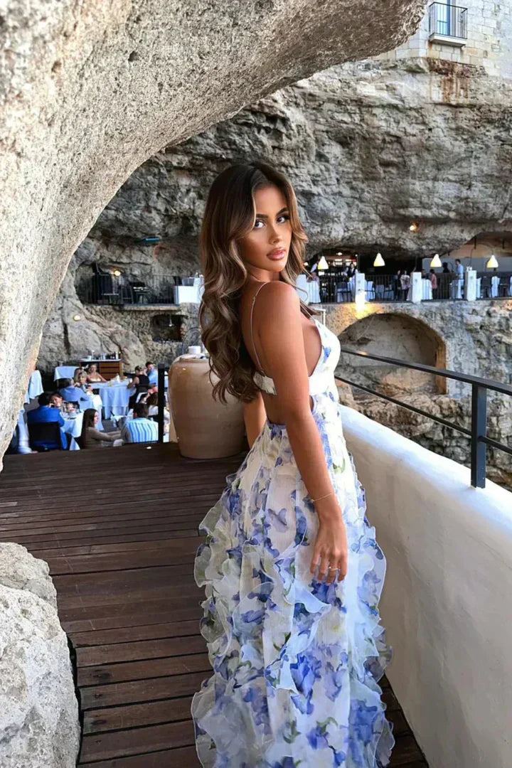 Uri | Vestido Midi Floral con Fruncidos