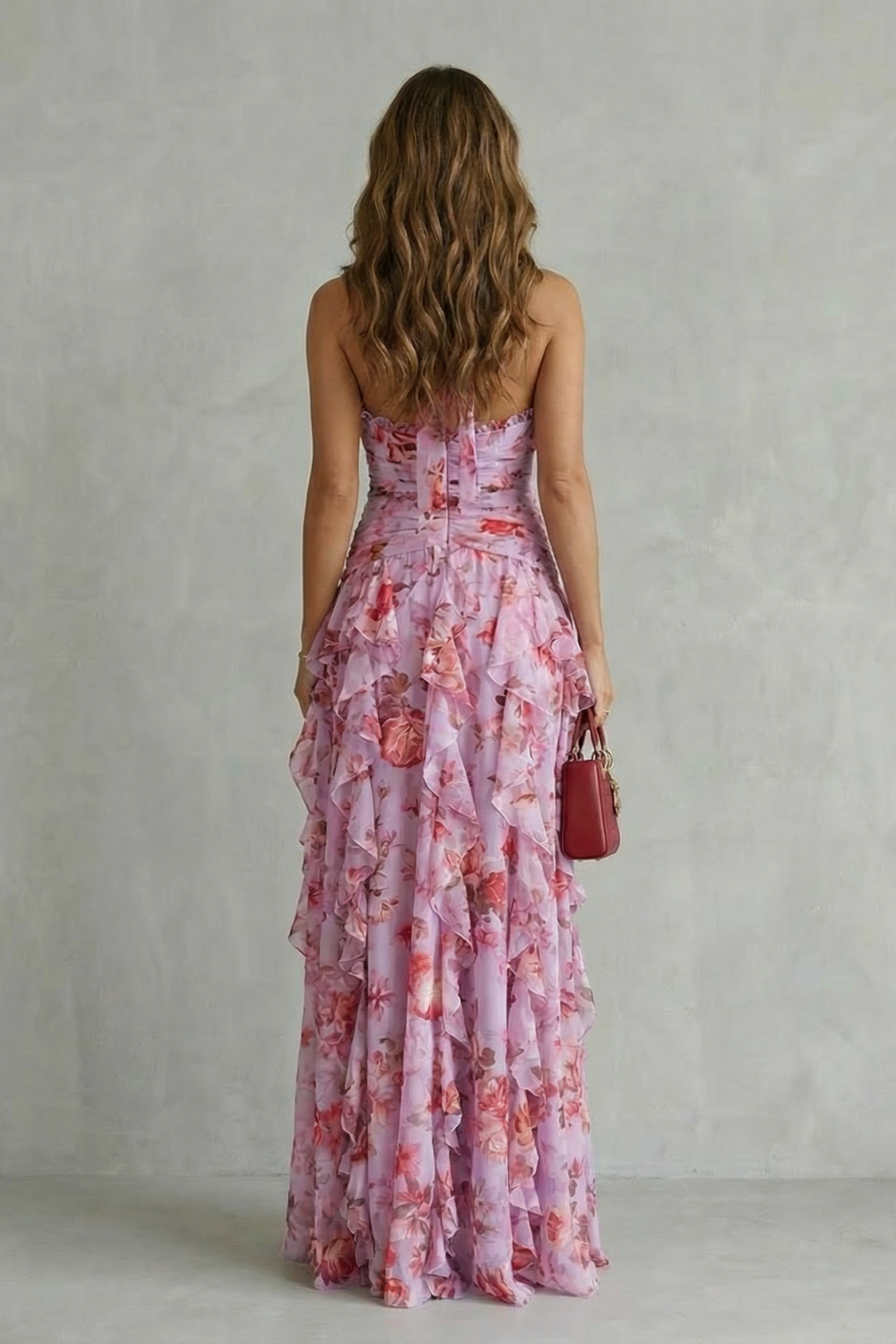 Belladina | Romántica Cascada de Rosas Vestido Largo con Escote Americana