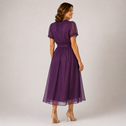 Flavia | Vestido Maxi con Escote de Gota y Borde de Encaje Chifón