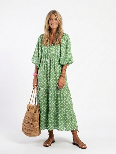 Mercedes | Vestido midi estampado con manga tres cuartos y escote en V