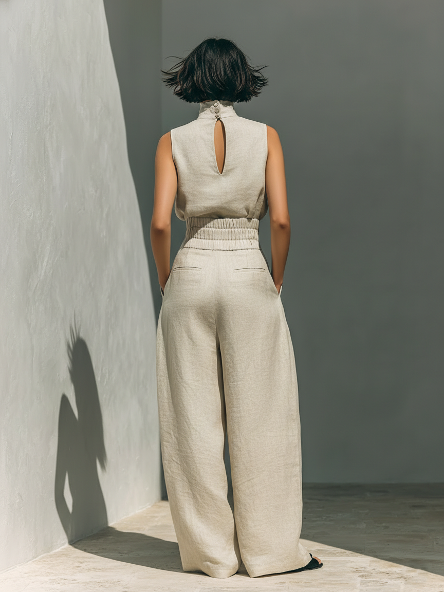 Maria™ | Conjunto completo con top de tirantes y pantalón ancho de algodón y lino