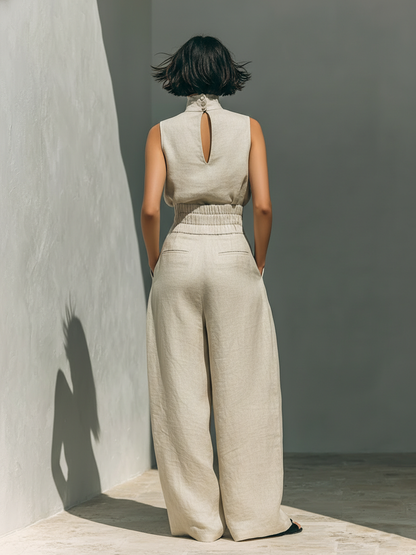 Maria™ | Conjunto completo con top de tirantes y pantalón ancho de algodón y lino