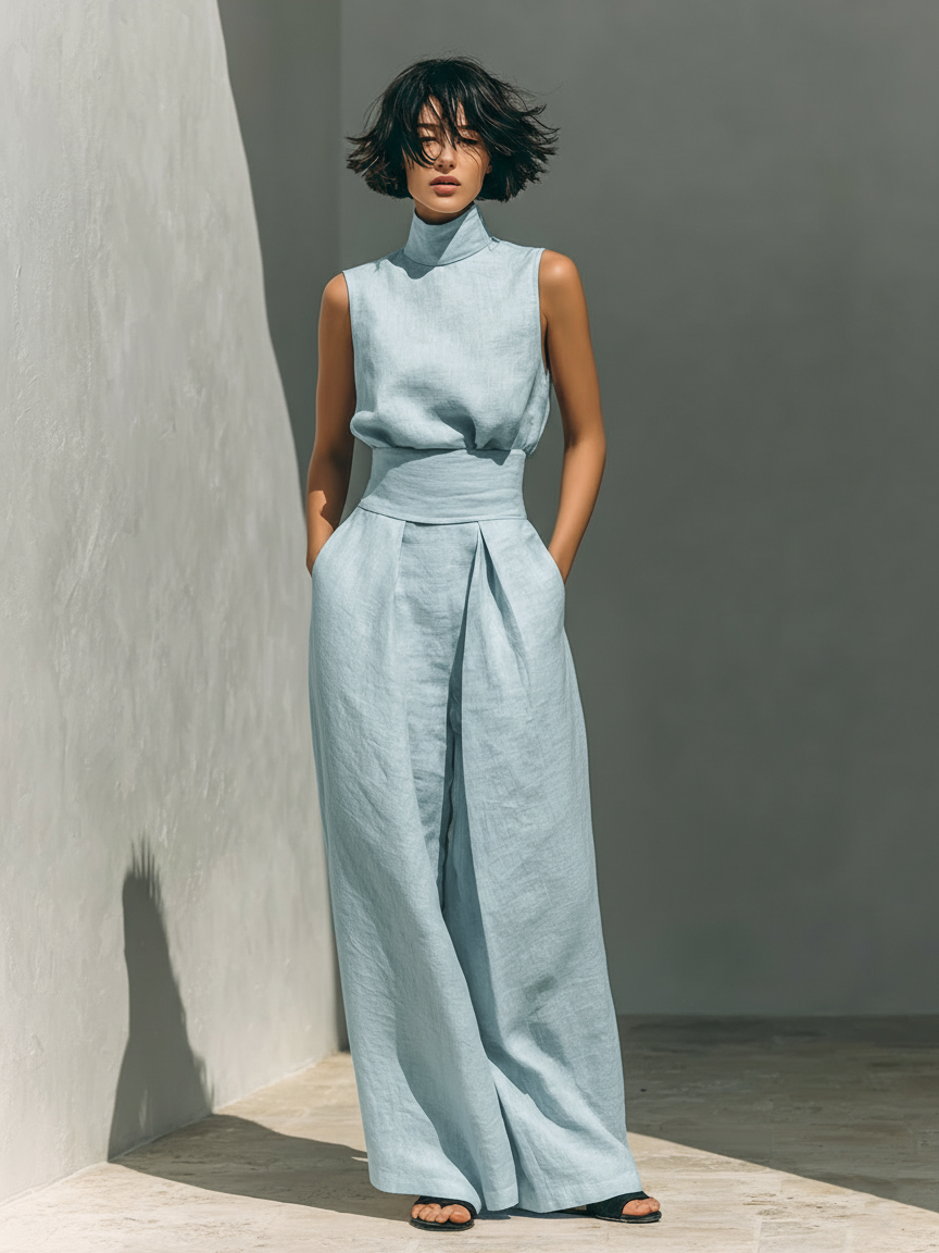 Maria™ | Conjunto completo con top de tirantes y pantalón ancho de algodón y lino