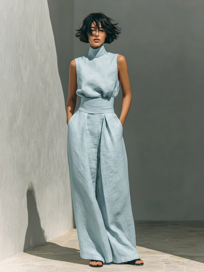 Maria™ | Conjunto completo con top de tirantes y pantalón ancho de algodón y lino