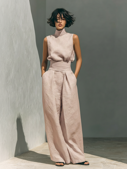 Maria™ | Conjunto completo con top de tirantes y pantalón ancho de algodón y lino