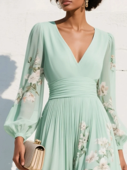 Cisella | Vestido Midi Verde Claro Floral