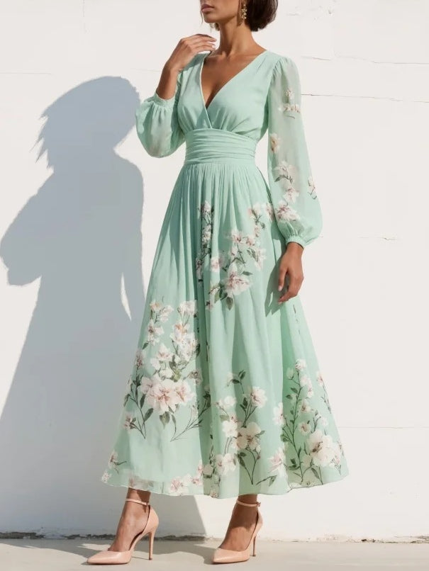 Cisella | Vestido Midi Verde Claro Floral