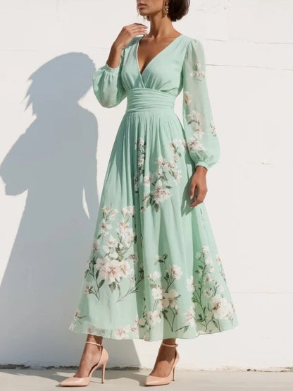 Cisella | Vestido Midi Verde Claro Floral