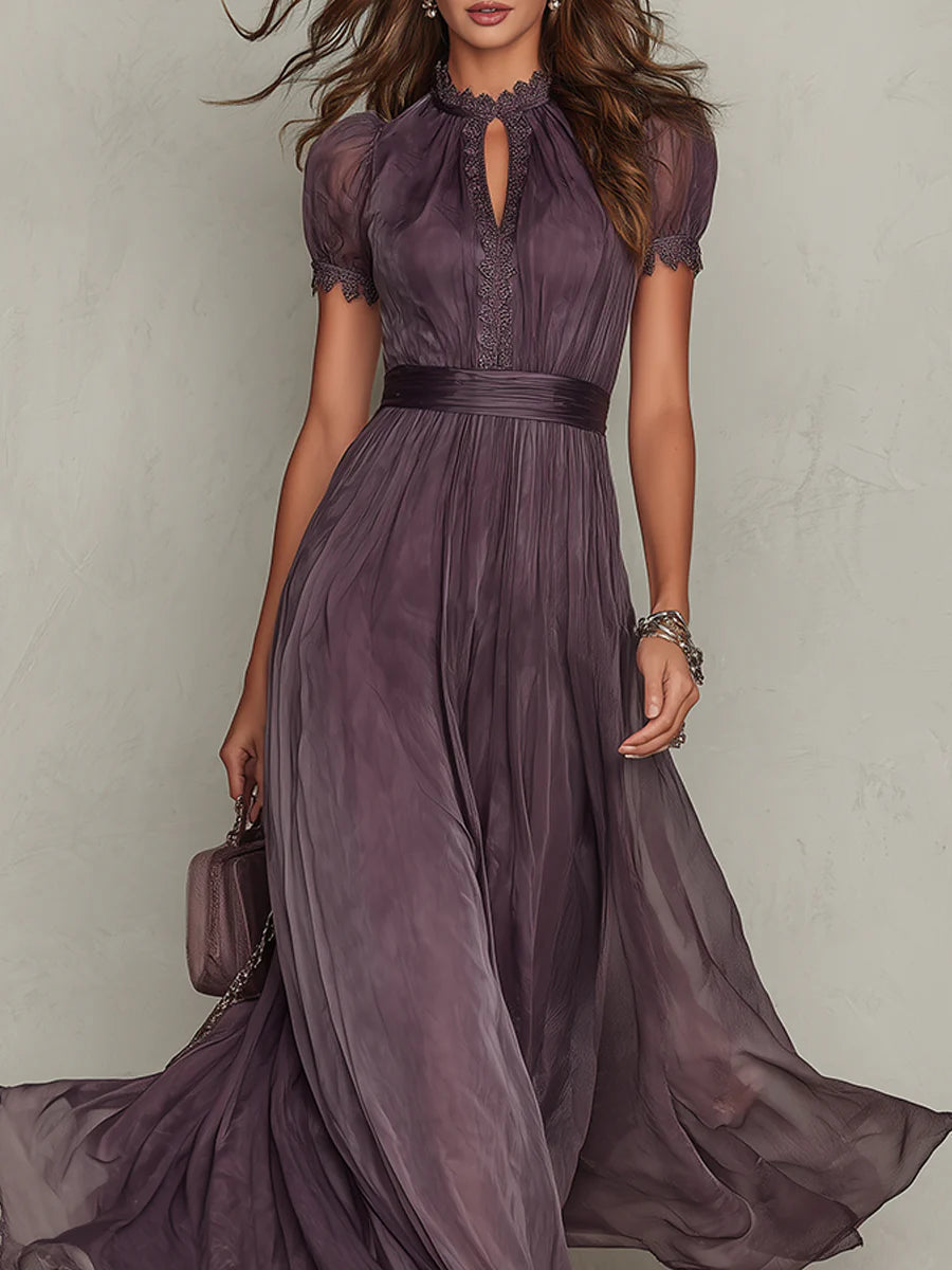 Vestido Maxi en Chiffon con Cuello Abierto Violeta