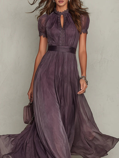 Vestido Maxi en Chiffon con Cuello Abierto Violeta