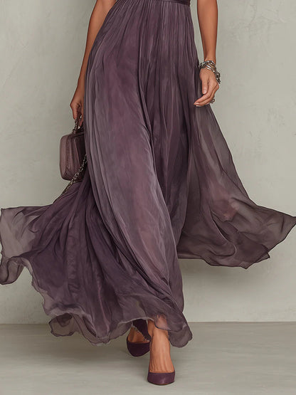 Vestido Maxi en Chiffon con Cuello Abierto Violeta