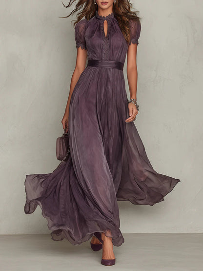 Vestido Maxi en Chiffon con Cuello Abierto Violeta