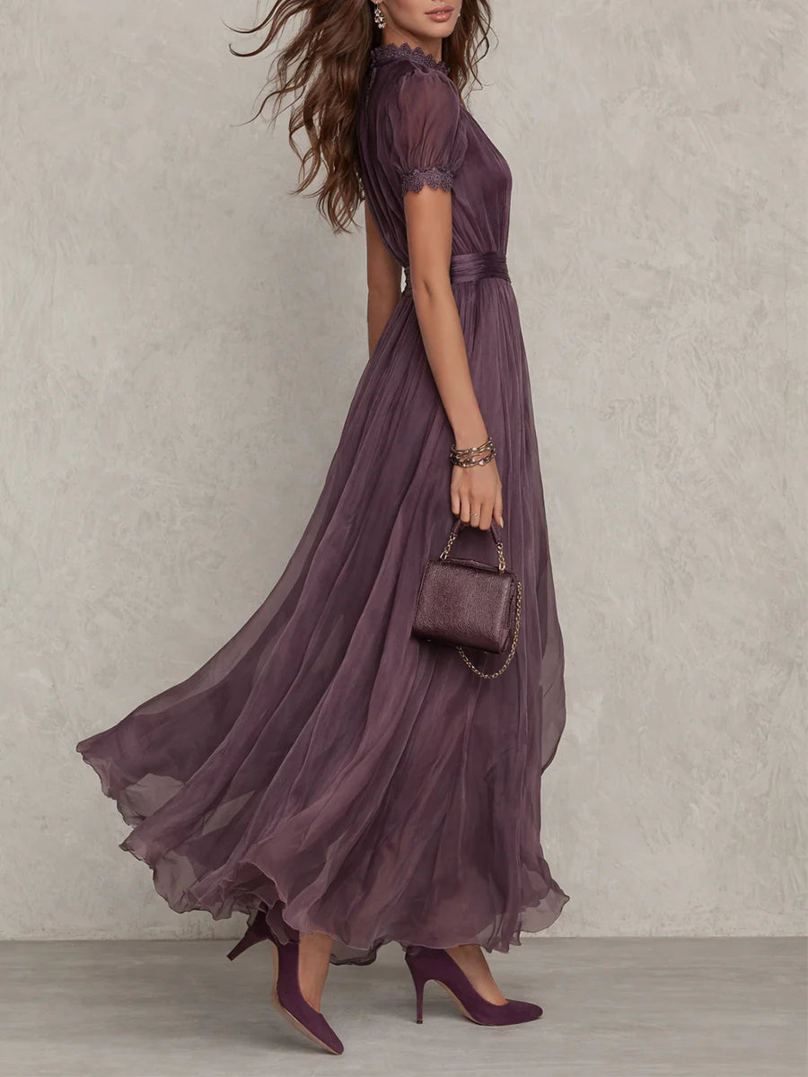 Vestido Maxi en Chiffon con Cuello Abierto Violeta