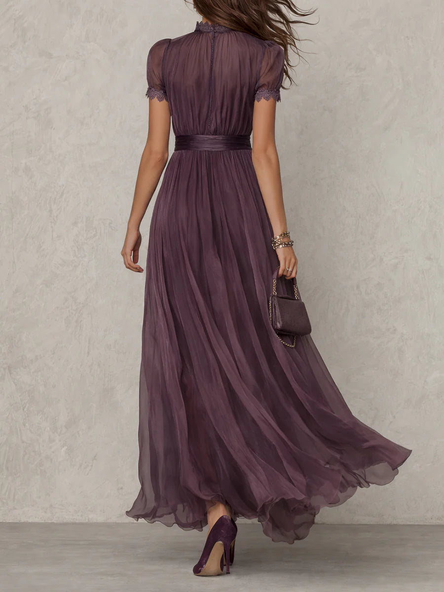 Vestido Maxi en Chiffon con Cuello Abierto Violeta