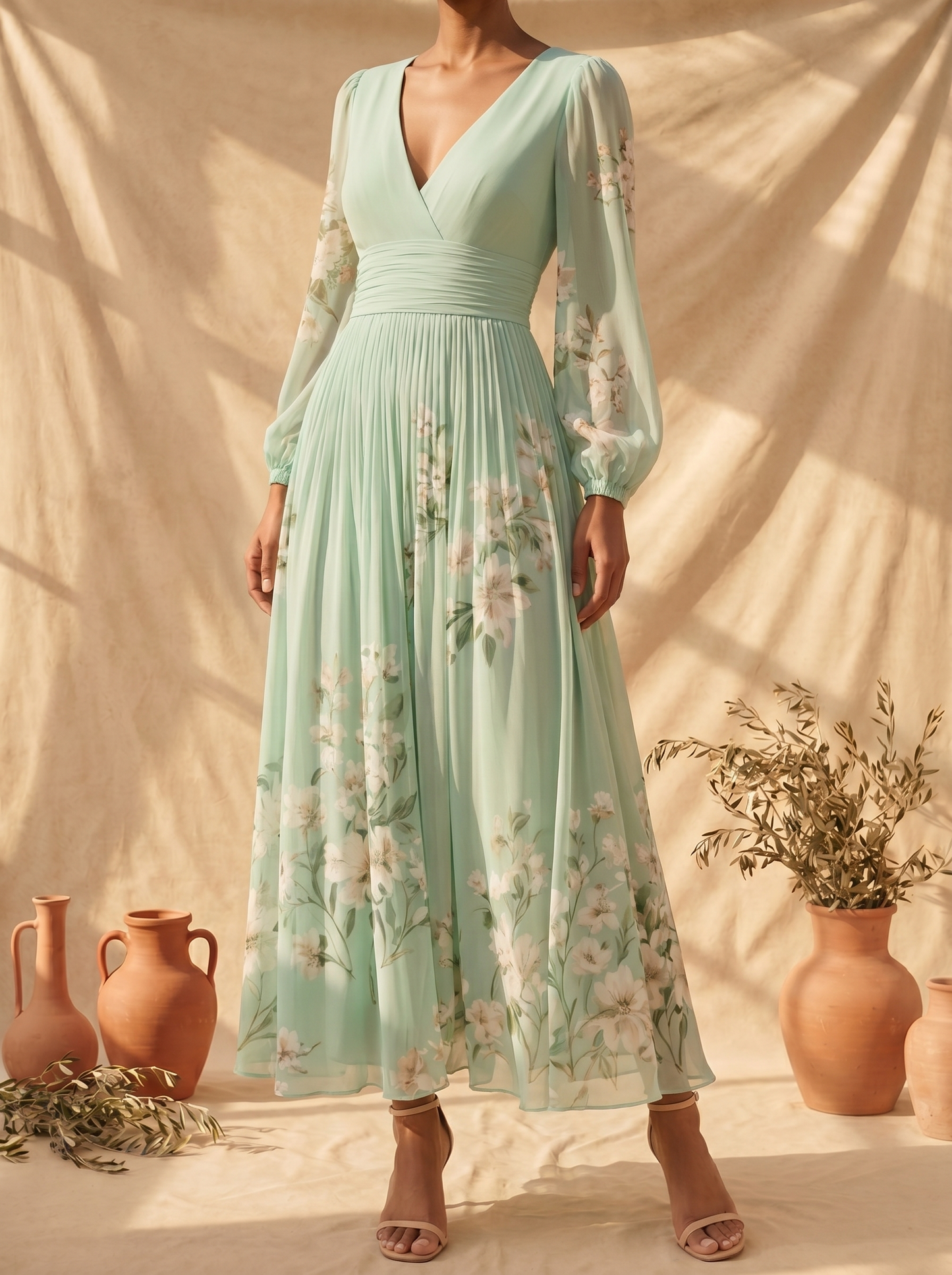 Cisella | Vestido Midi Verde Claro Floral