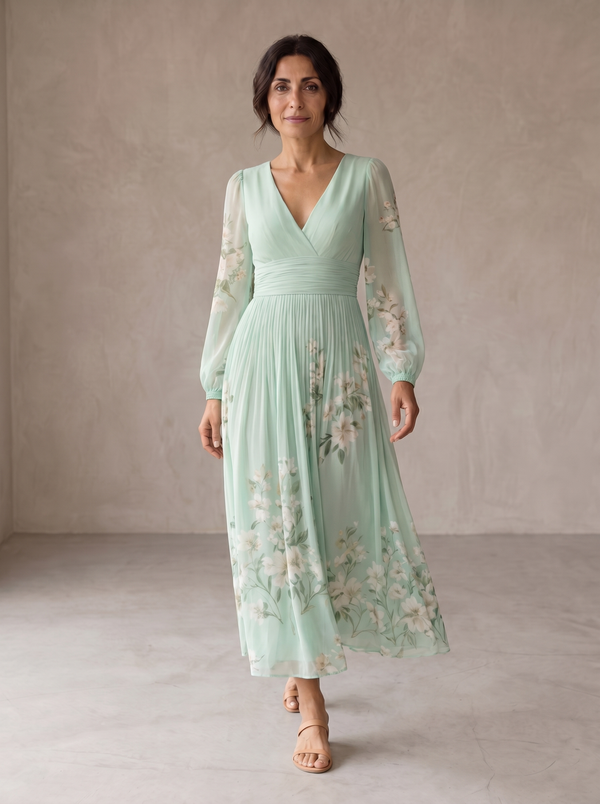 Cisella | Vestido Midi Verde Claro Floral