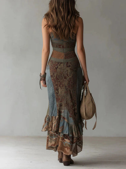Marianna™ | Vestido largo asimétrico con estampado étnico y abertura lateral