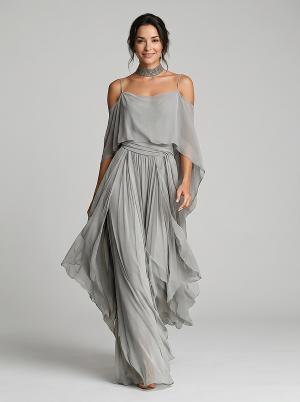 Isabela | Conjunto fluido gris con top de tirantes y pantalón ligero